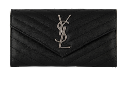 Saint Laurent Quilted Flap Wallet, Leather, Black,GUE372264, B/DB/RCT, 2*